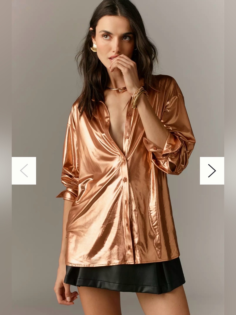 Anthropologie Shine Shirt M Metallic Shine Long-Sleeve Shirt